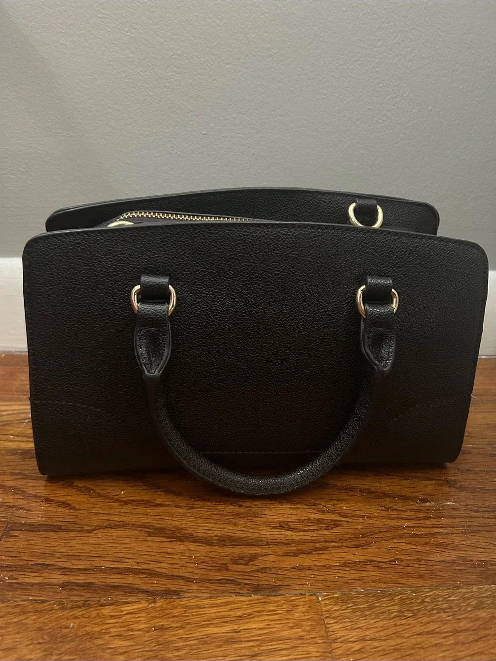 Nine West Black Pebbled Satchel Crossbody Purse with Gold Accents